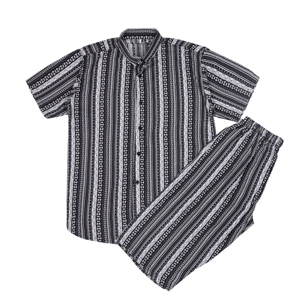 Tropical White & Gray Floral Resort Shirt and Shorts Set for Men – Lightweight, Stylish Beachwear