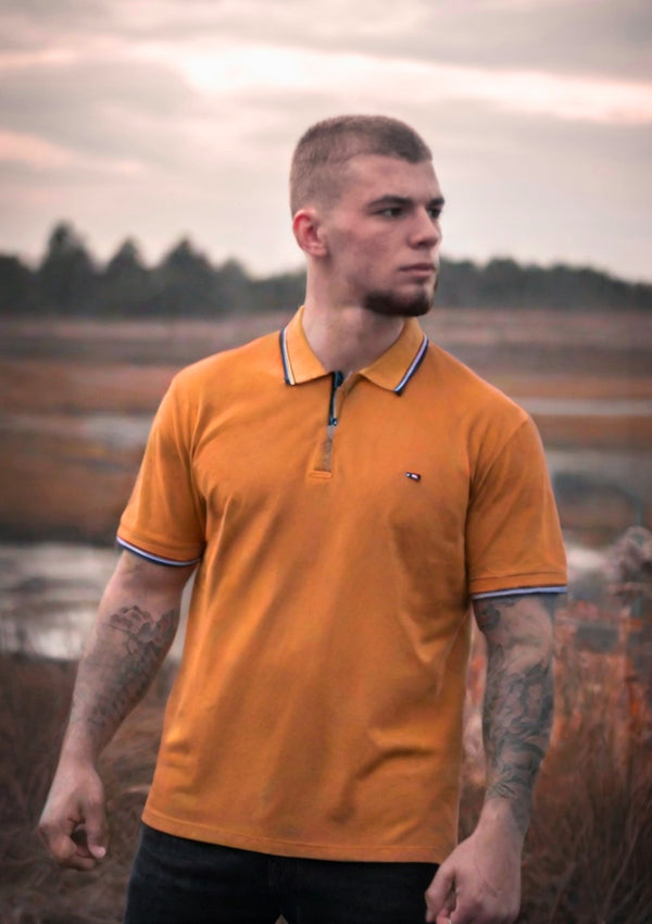 Men’s Orange Polo Shirt with Zip Collar – Casual, Stylish & Comfortable