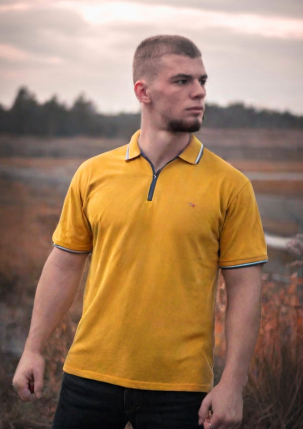 Men's Premium Zipped Polo Shirt - Sunny Yellow with Modern Collar